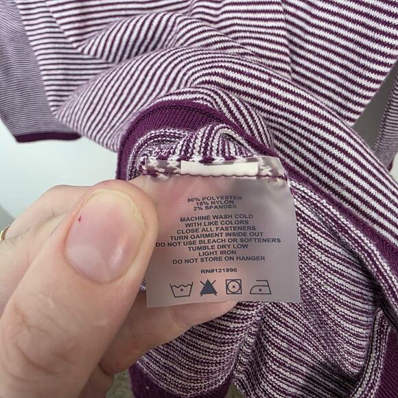 Title Nine Purple White Striped Soft Lightweight Outdoor Mock Neck Sweater Sz M - Picture 4 of 7